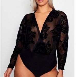 Boohoo Plus Floral Wrap Mesh Bodysuit - Never worn